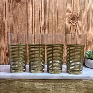 Pier One Double Old Fashioned Glasses Set of Four with Gold Metal Sleeve